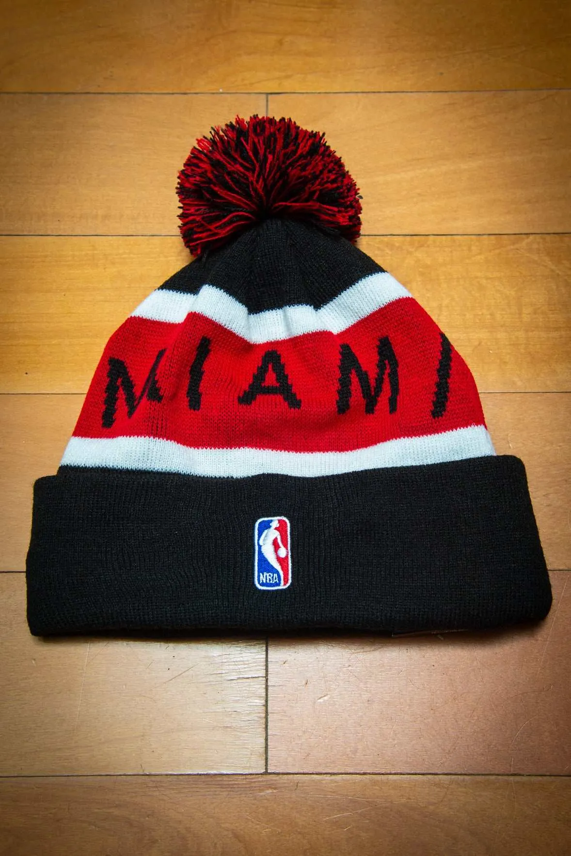 Miami Heat Rep Red Black Cuffed Knit Sport Beanie Hat with Pom
