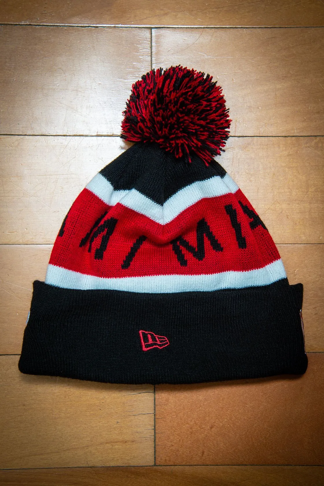 Miami Heat Rep Red Black Cuffed Knit Sport Beanie Hat with Pom