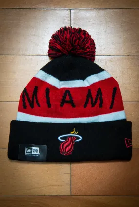 Miami Heat Rep Red Black Cuffed Knit Sport Beanie Hat with Pom