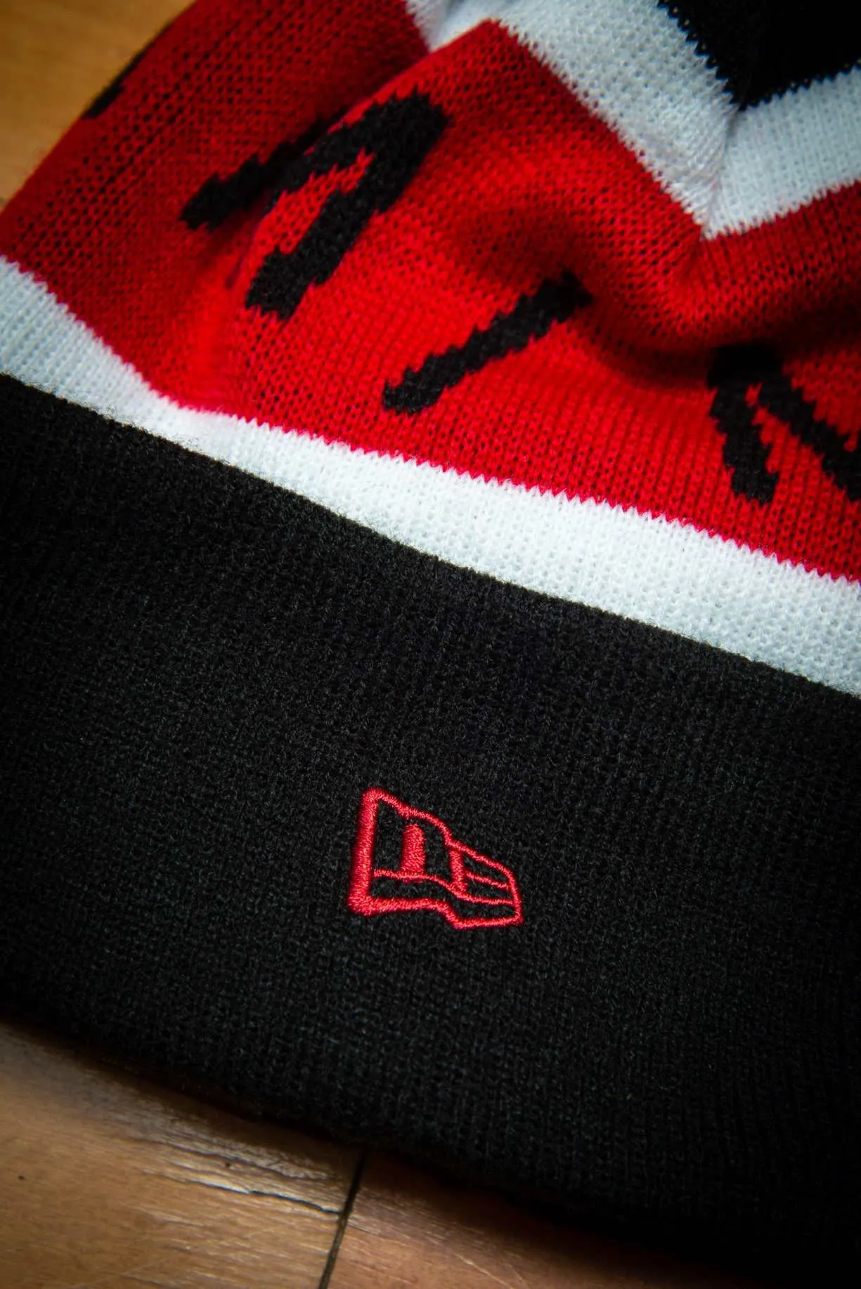 Miami Heat Rep Red Black Cuffed Knit Sport Beanie Hat with Pom