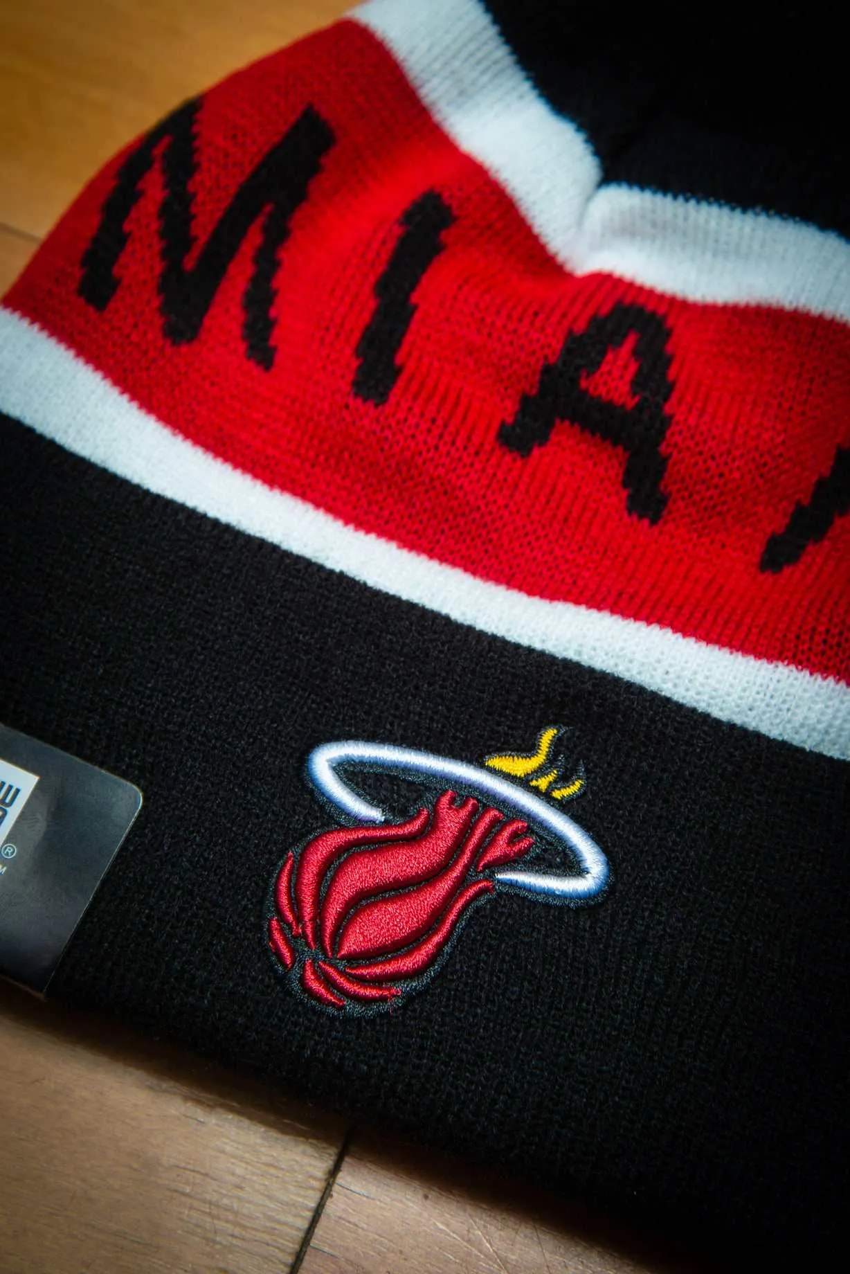Miami Heat Rep Red Black Cuffed Knit Sport Beanie Hat with Pom