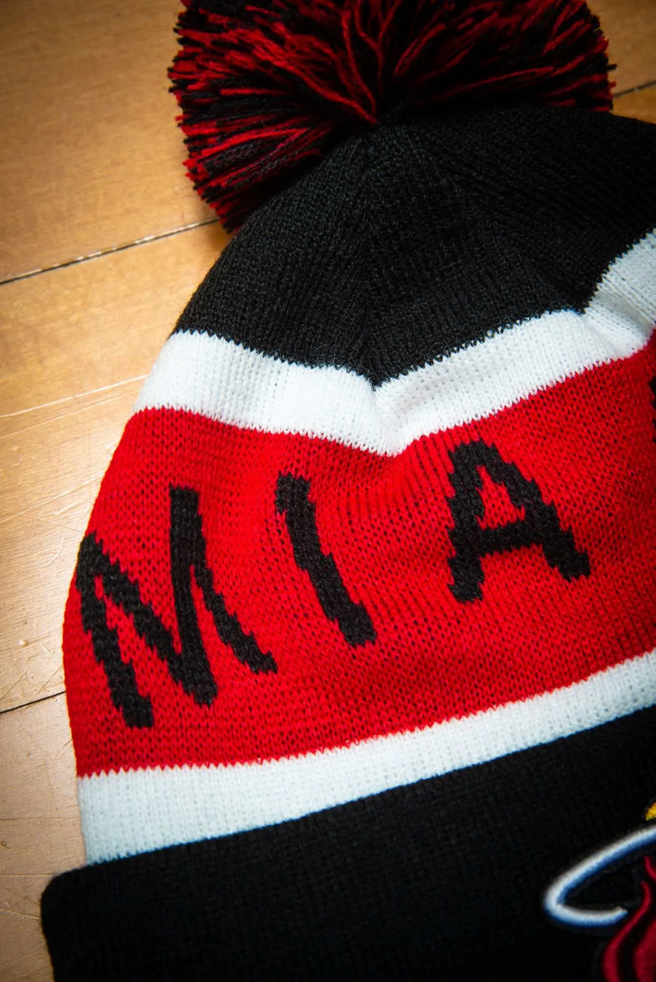 Miami Heat Rep Red Black Cuffed Knit Sport Beanie Hat with Pom
