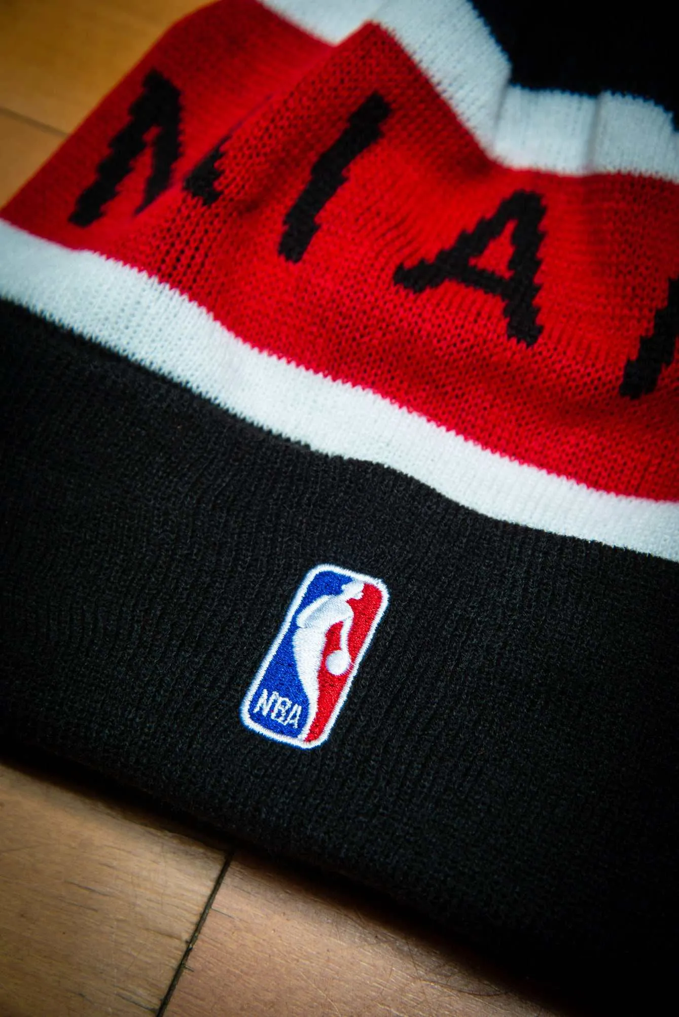 Miami Heat Rep Red Black Cuffed Knit Sport Beanie Hat with Pom