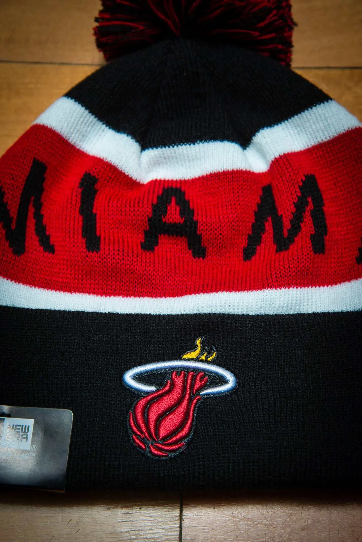 Miami Heat Rep Red Black Cuffed Knit Sport Beanie Hat with Pom