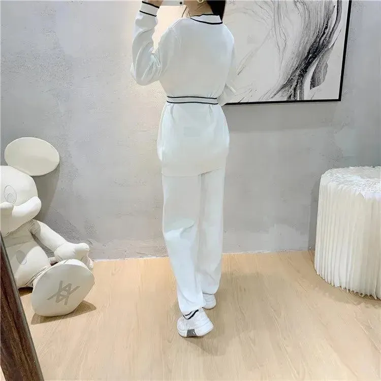 Multi-pockets Two-Piece Women Pants Sweater Set