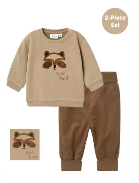 Name it Baby Boy 2-Piece Sweatshirt Raccoon Set - Beige