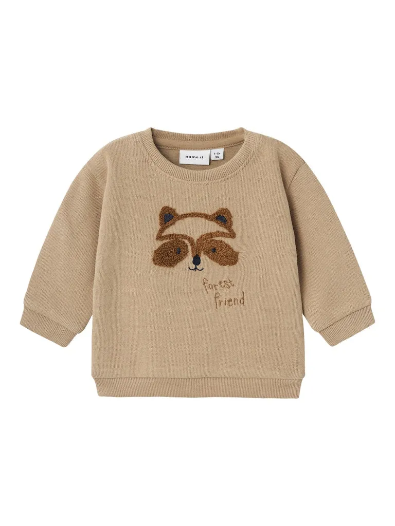 Name it Baby Boy 2-Piece Sweatshirt Raccoon Set - Beige