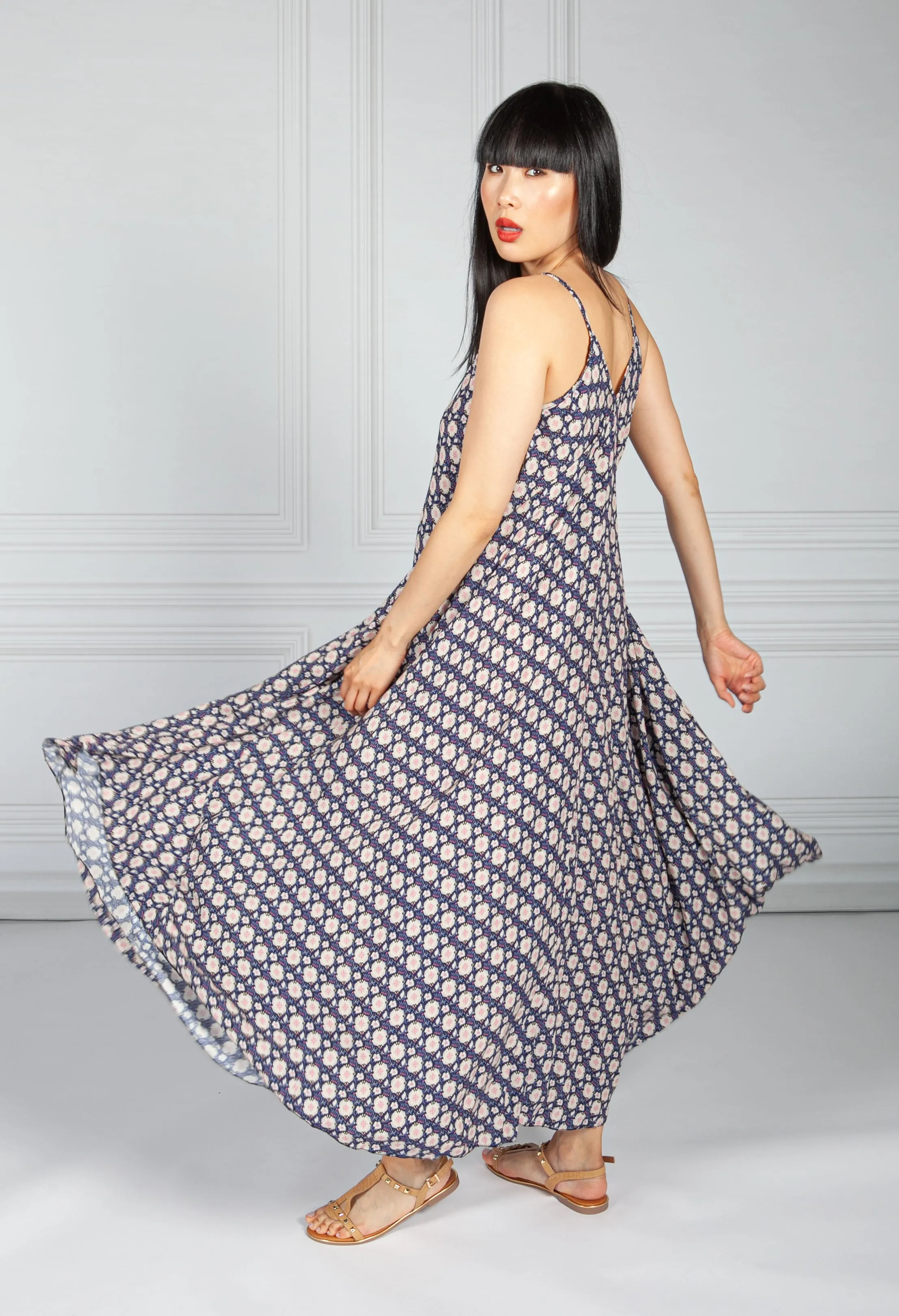 Navy Vintage Print Maxi Dress