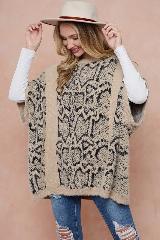 On Blue Animal Print Sweater Poncho