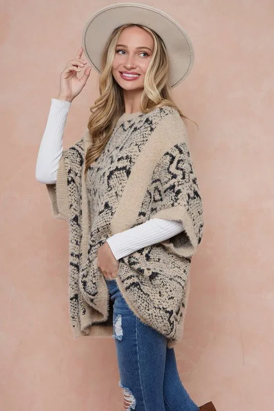 On Blue Animal Print Sweater Poncho