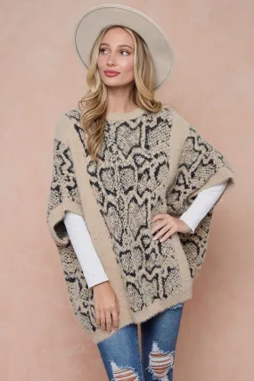 On Blue Animal Print Sweater Poncho