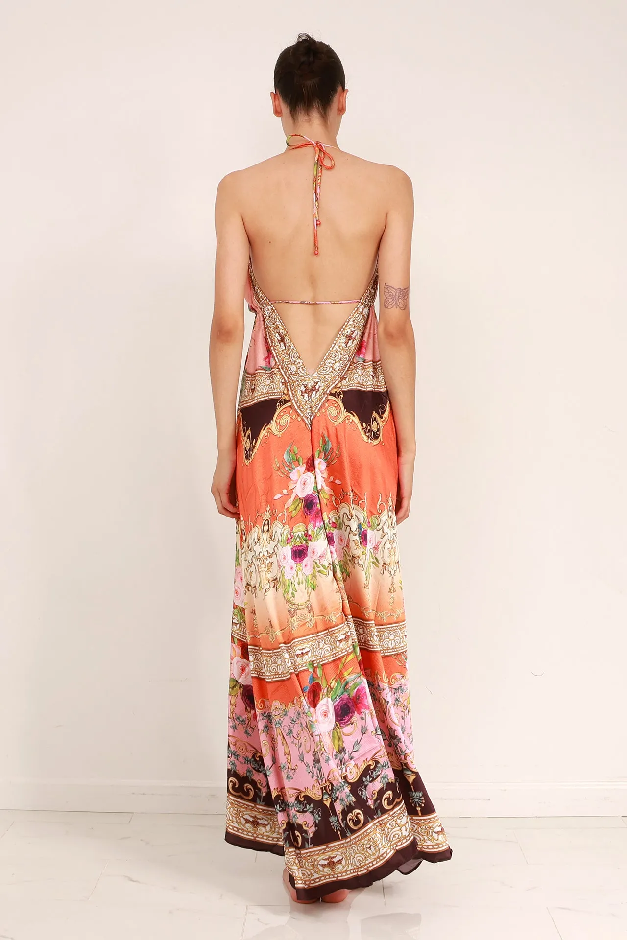 Orange Print Maxi Dress For Women