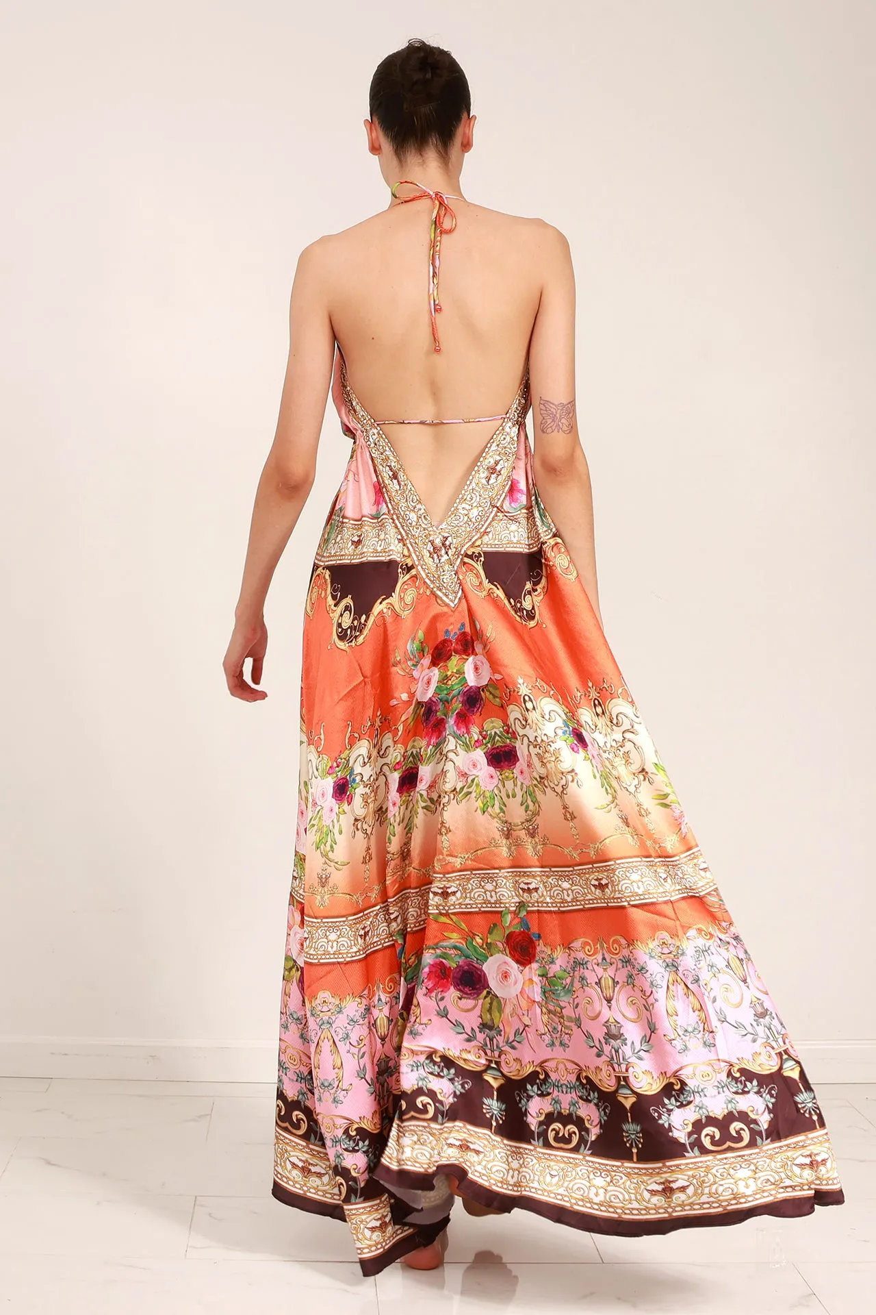Orange Print Maxi Dress For Women