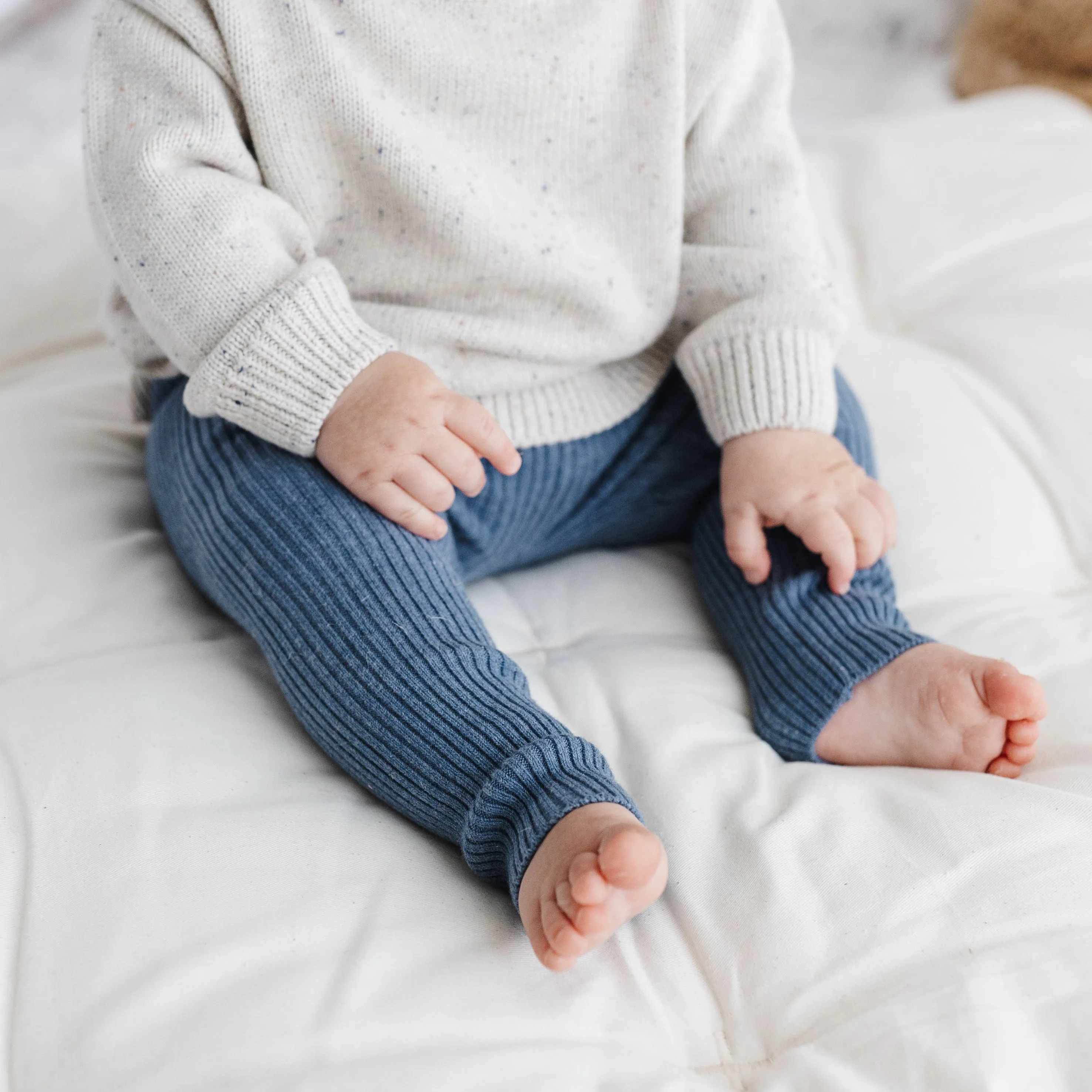 Organic Cotton Rib Knit Leggings - Moody Blue