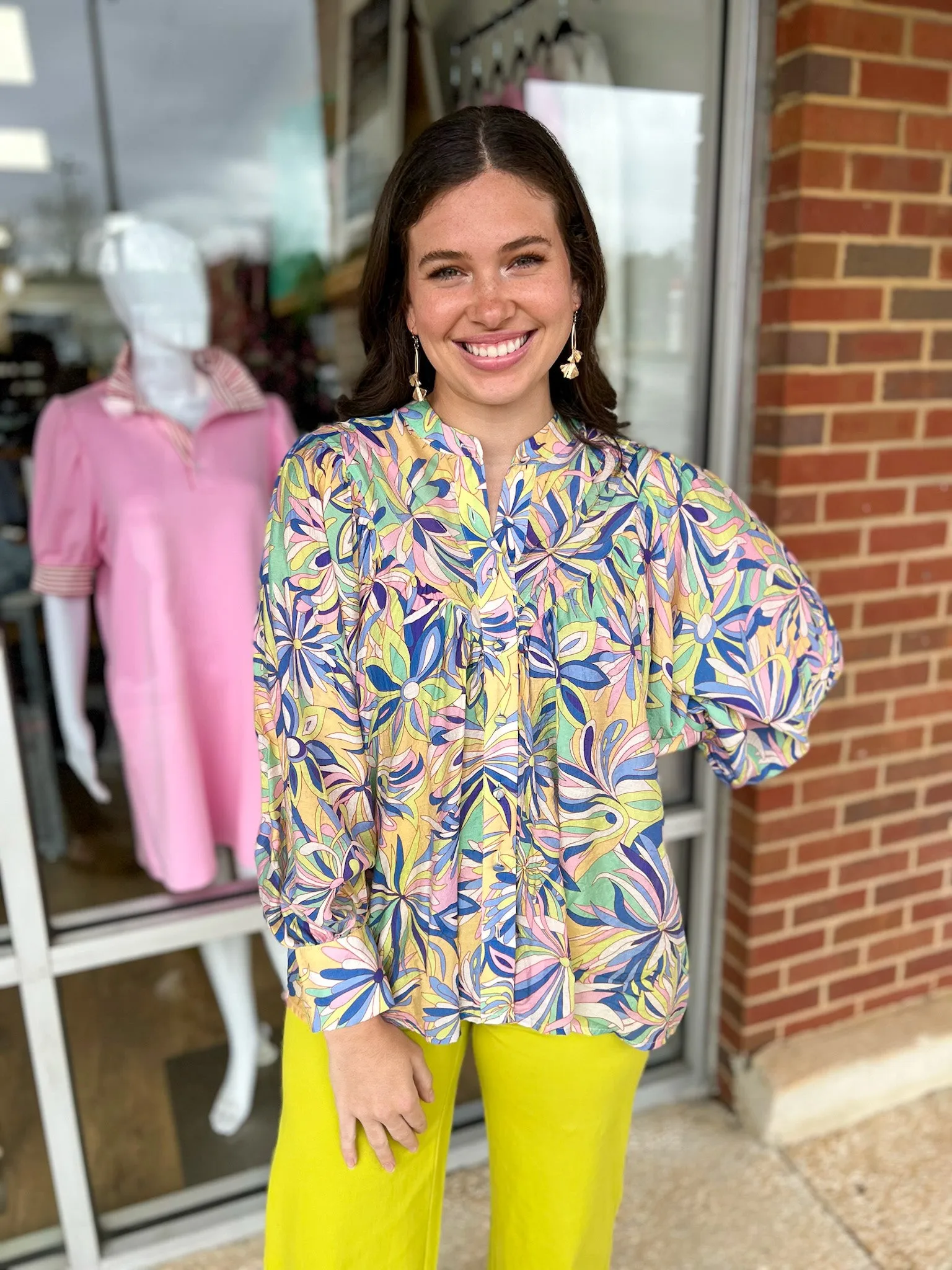 Out For Fun Blue Floral Print Button Down Top