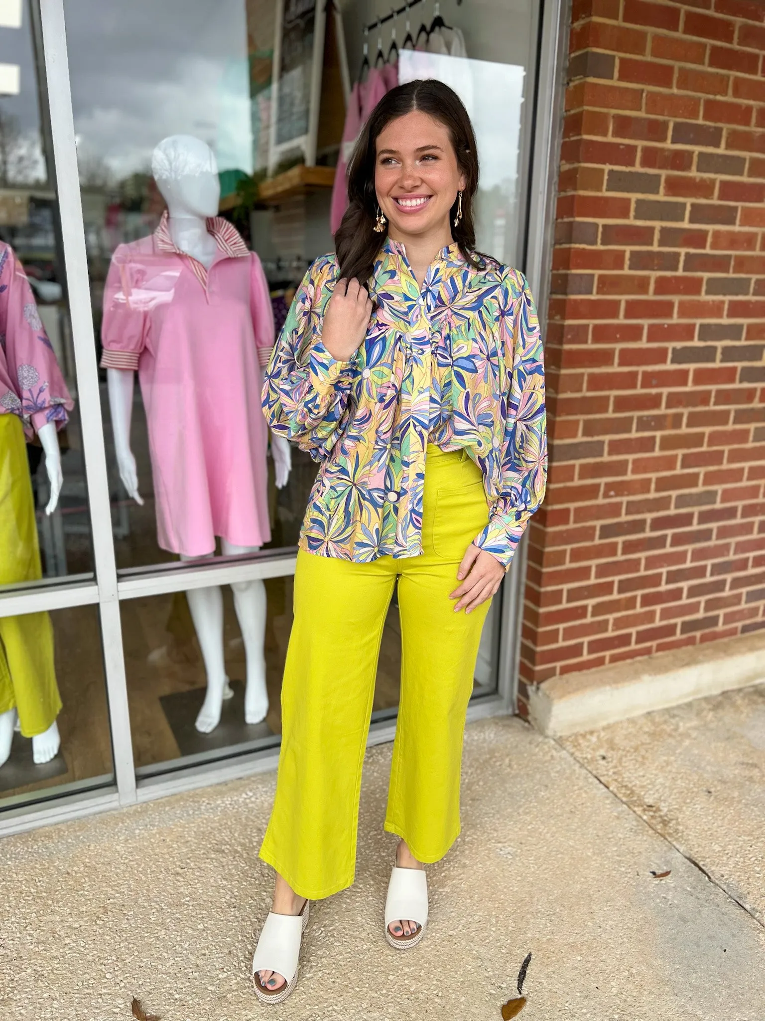 Out For Fun Blue Floral Print Button Down Top
