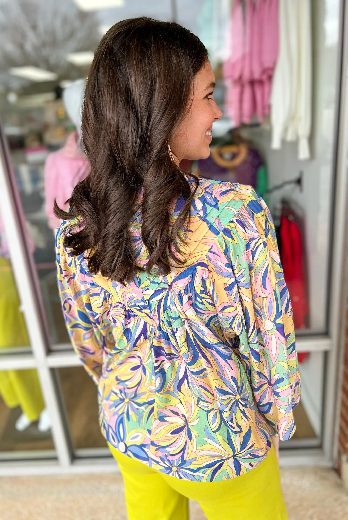 Out For Fun Blue Floral Print Button Down Top