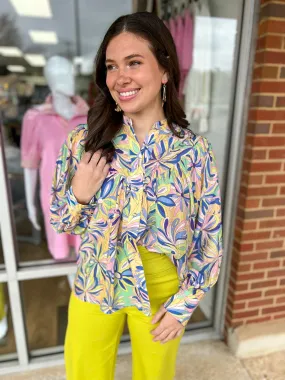 Out For Fun Blue Floral Print Button Down Top