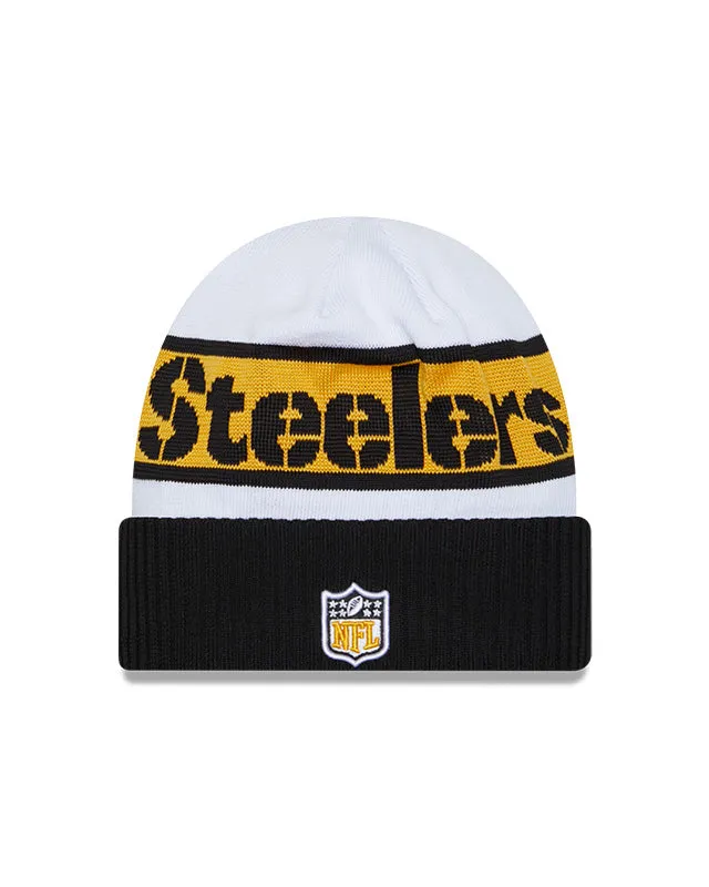 Pittsburgh Steelers New Era 2023 Sideline Tech Cuffed Knit Hat - White/Black