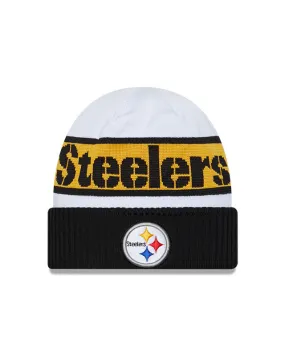 Pittsburgh Steelers New Era 2023 Sideline Tech Cuffed Knit Hat - White/Black