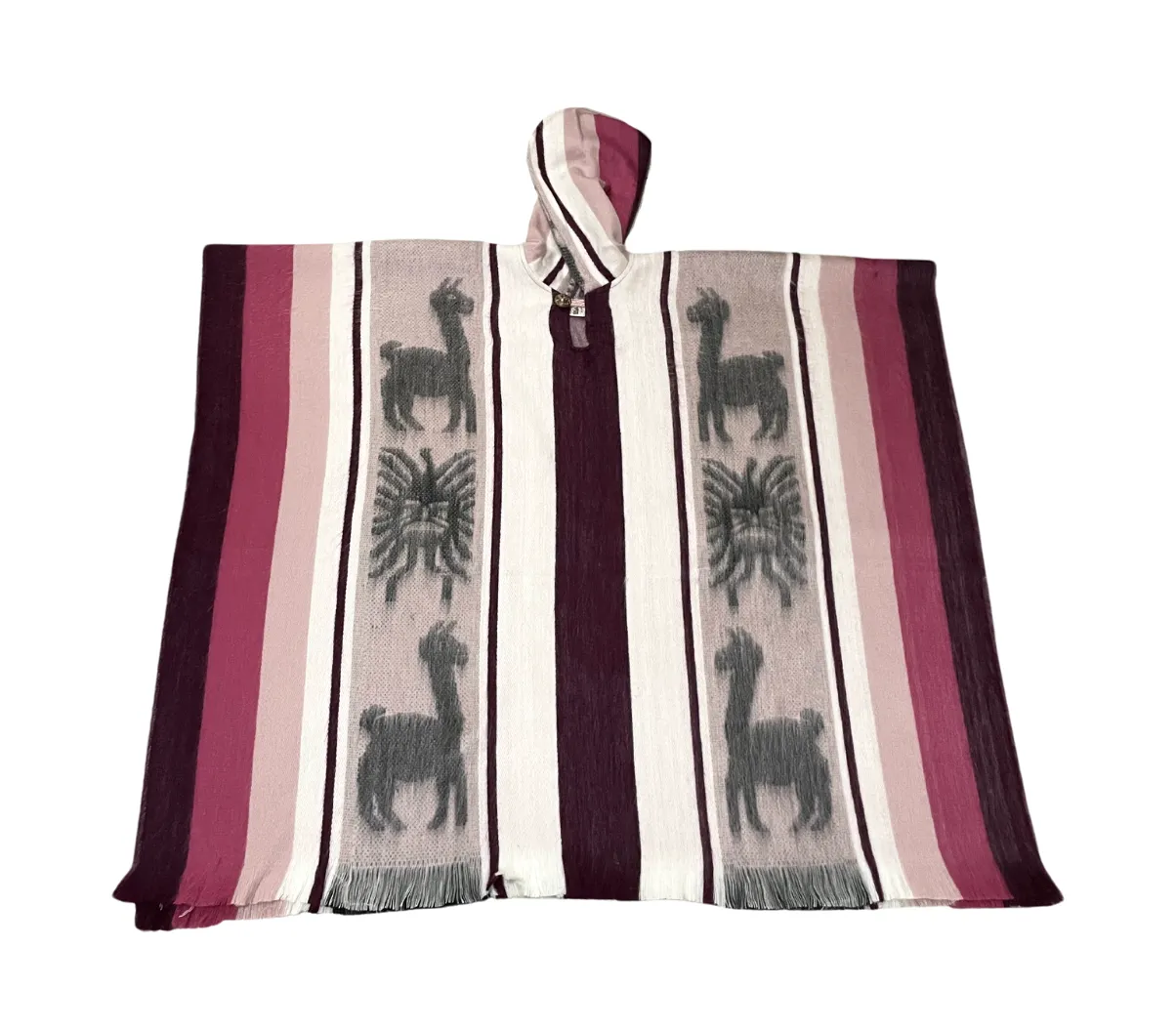 Pretty Soft Hooded Artisan Pink Striped Alpaca Poncho
