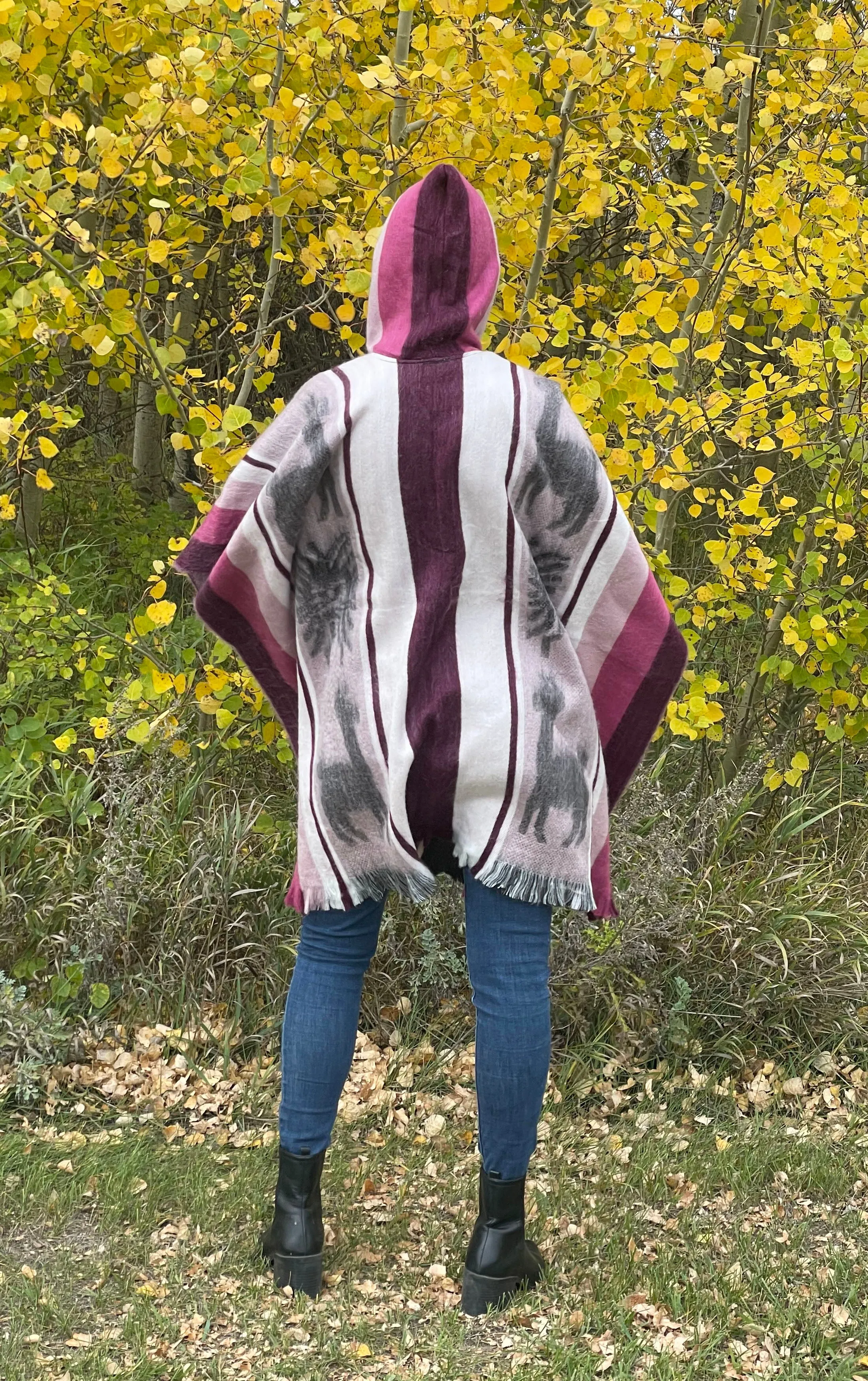 Pretty Soft Hooded Artisan Pink Striped Alpaca Poncho