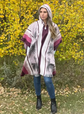 Pretty Soft Hooded Artisan Pink Striped Alpaca Poncho