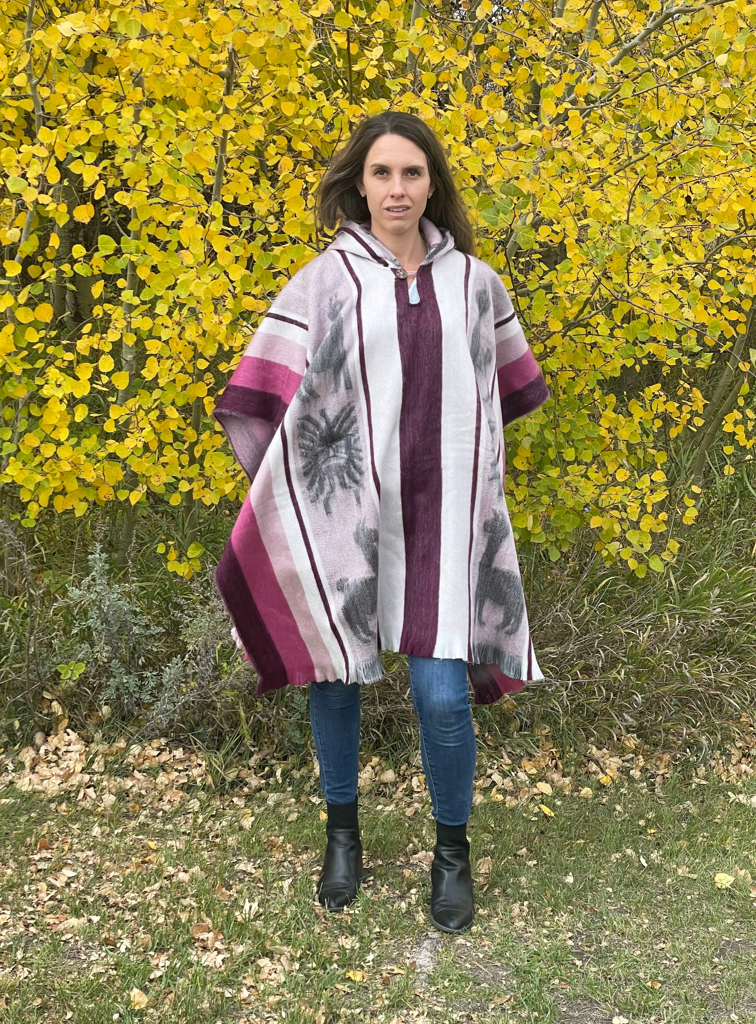 Pretty Soft Hooded Artisan Pink Striped Alpaca Poncho