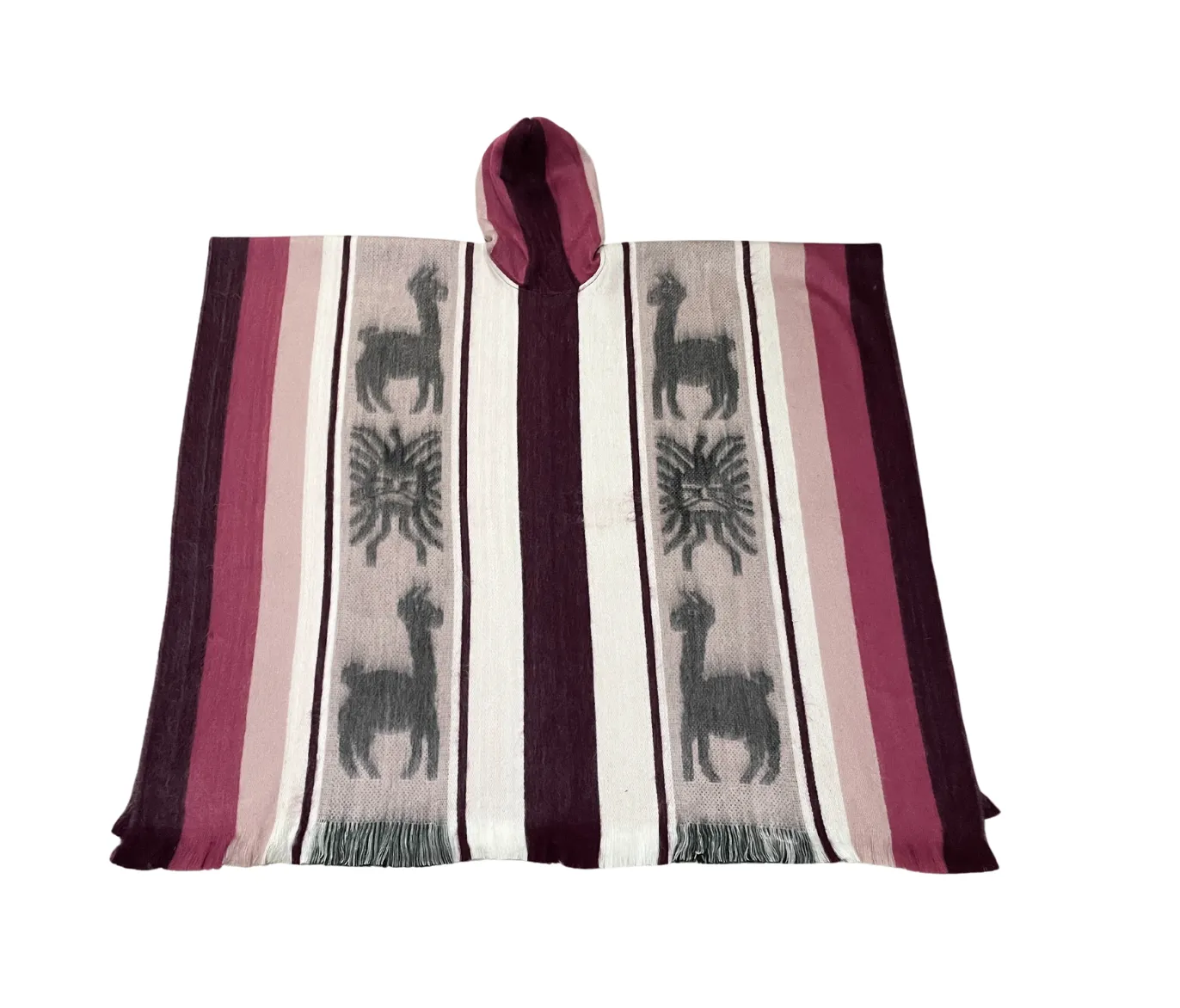 Pretty Soft Hooded Artisan Pink Striped Alpaca Poncho