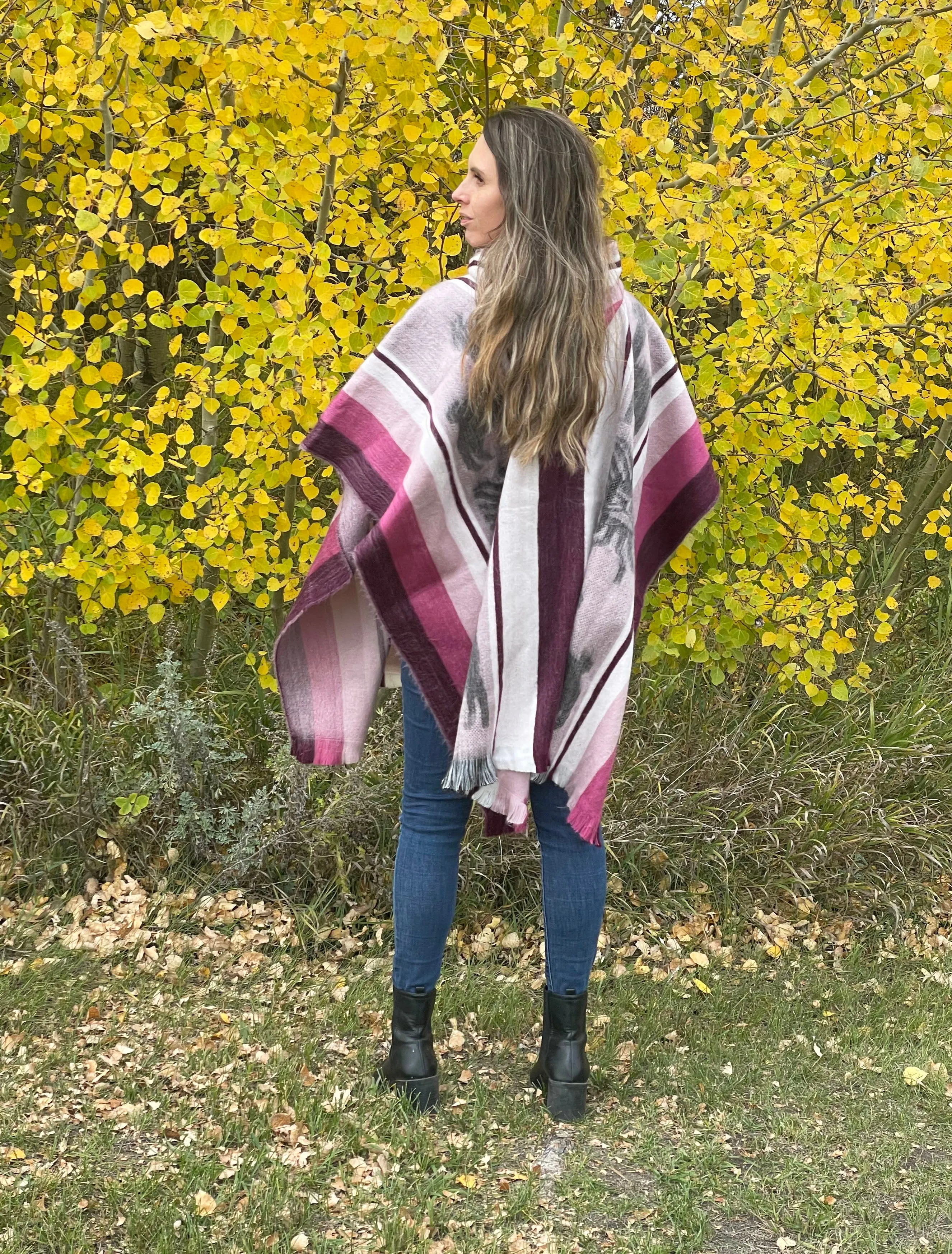 Pretty Soft Hooded Artisan Pink Striped Alpaca Poncho
