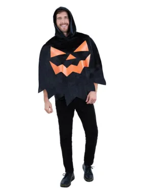 Pumpkin Poncho Adult Black with Orange Face