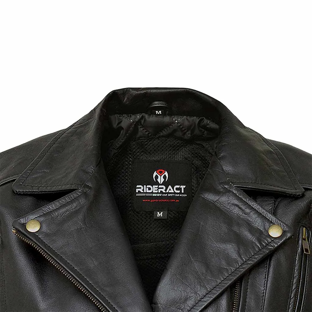 RIDERACT® Women Leather Motorcycle Jacket Black Velocity