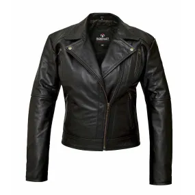 RIDERACT® Women Leather Motorcycle Jacket Black Velocity