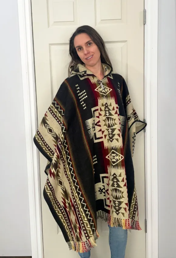Rustic Bohemian Southwestern Pullover Alpaca Poncho