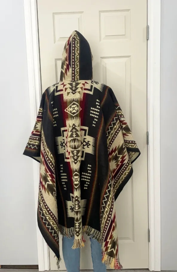 Rustic Bohemian Southwestern Pullover Alpaca Poncho