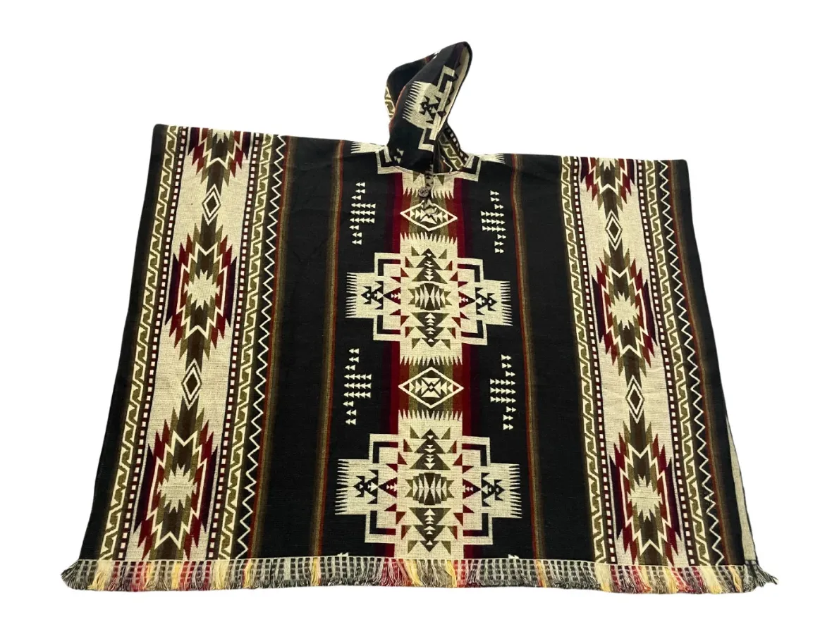 Rustic Bohemian Southwestern Pullover Alpaca Poncho
