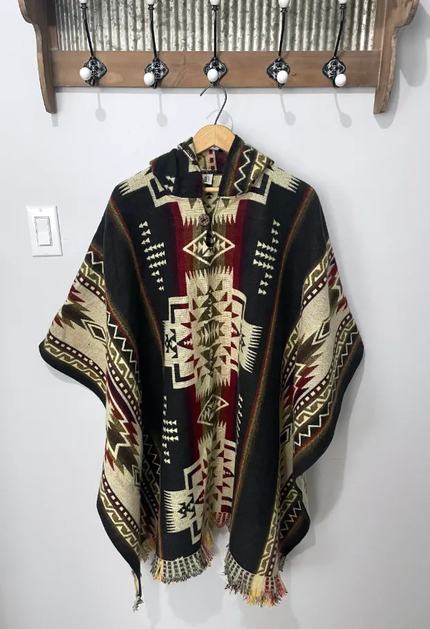 Rustic Bohemian Southwestern Pullover Alpaca Poncho