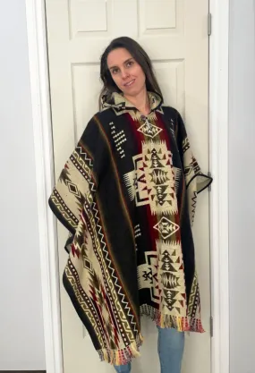 Rustic Bohemian Southwestern Pullover Alpaca Poncho