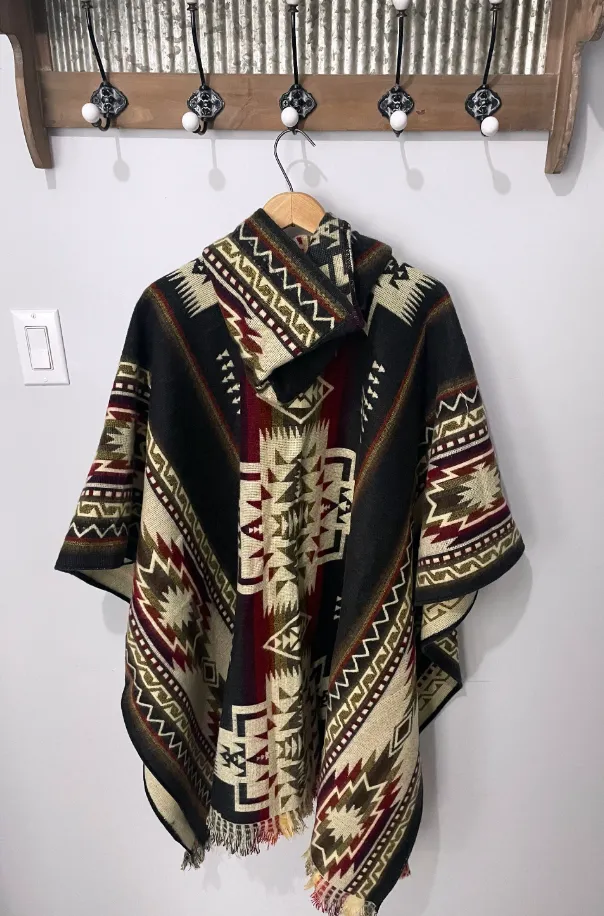 Rustic Bohemian Southwestern Pullover Alpaca Poncho