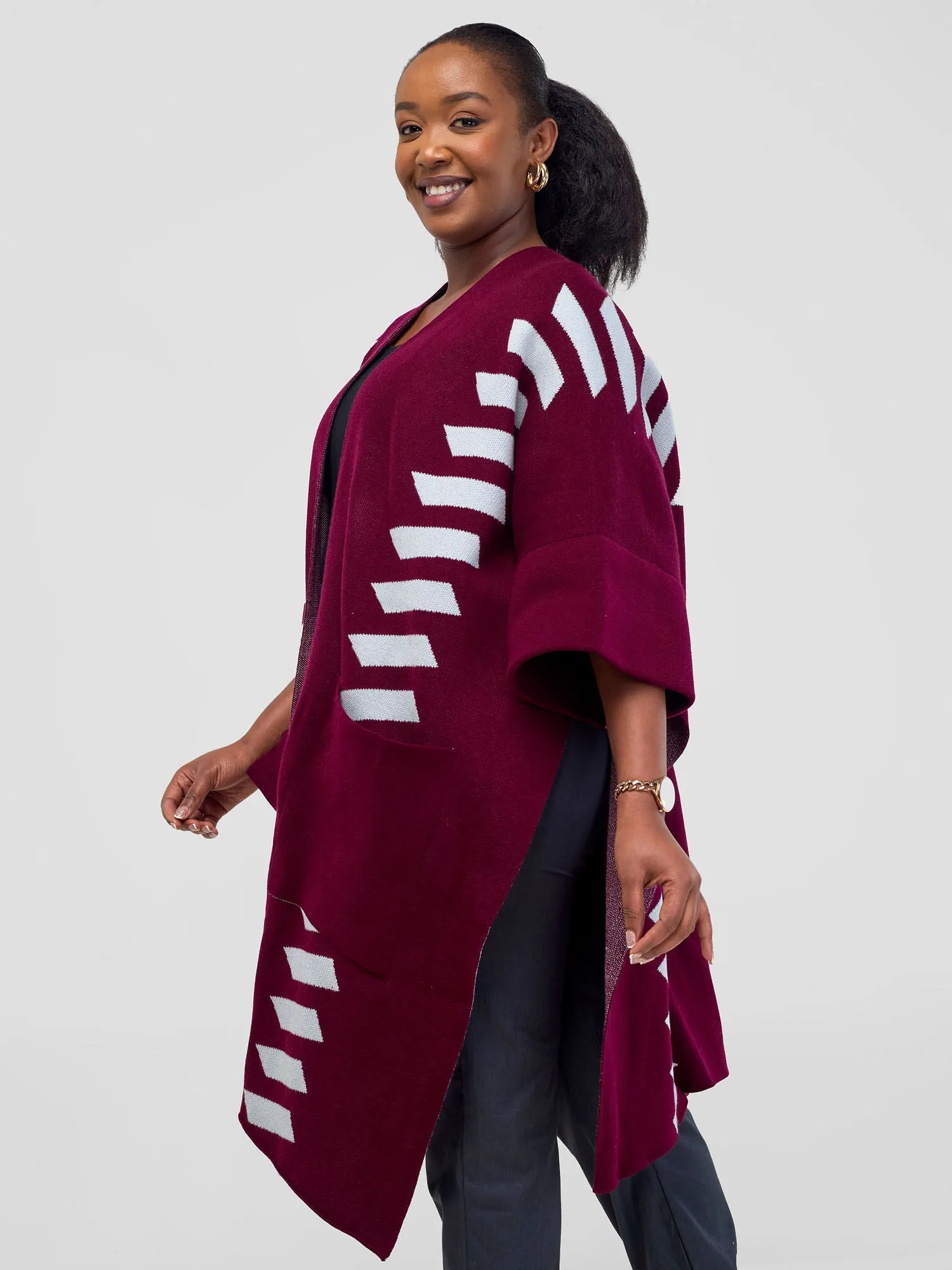 Safari Dila Poncho - Raspberry / Light Grey