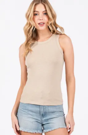 Sand Cotton Round Neck Tank Top