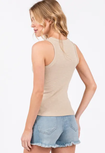 Sand Cotton Round Neck Tank Top