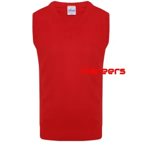 School Uniform Unisex Boys Girls Kids V Neck Knitted Sleeveless Tank Top Jumper -Red