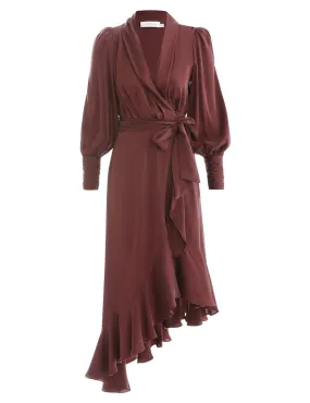 SILK WRAP MIDI DRESS (Dark Burgundy)
