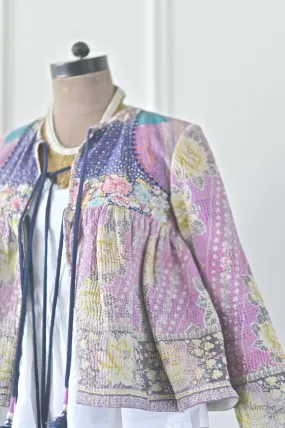 Small, Agra, Hand Crafted & Hand Embroidered Kantha Kediya Jacket in Purple