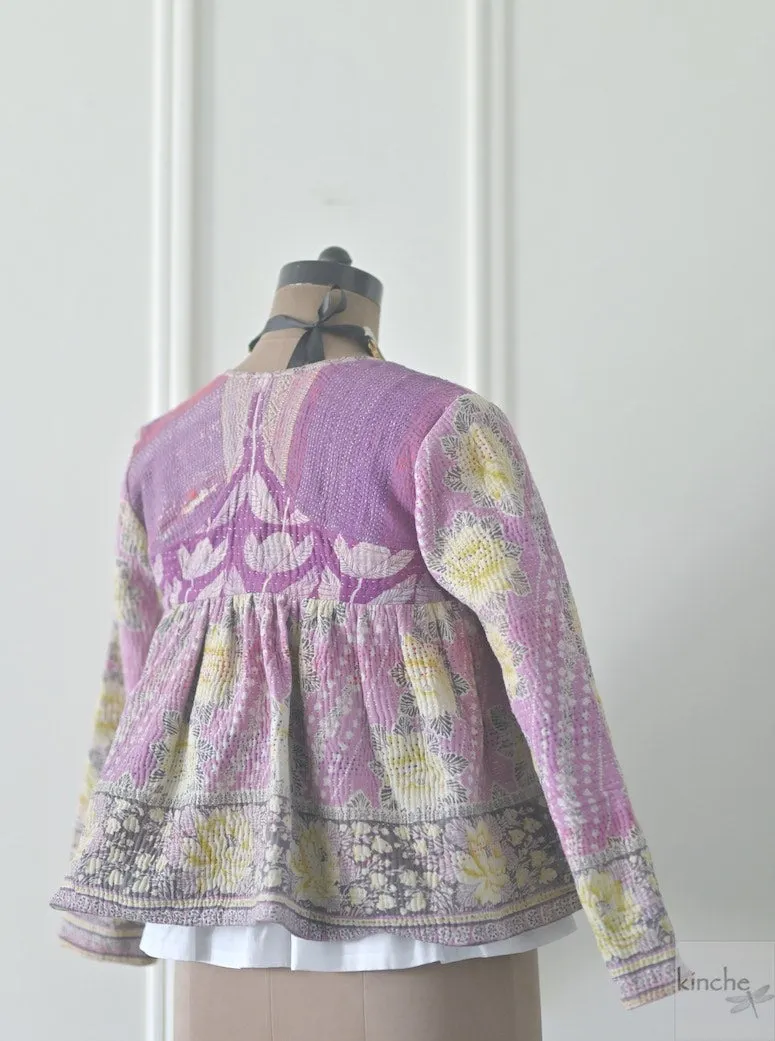 Small, Agra, Hand Crafted & Hand Embroidered Kantha Kediya Jacket in Purple
