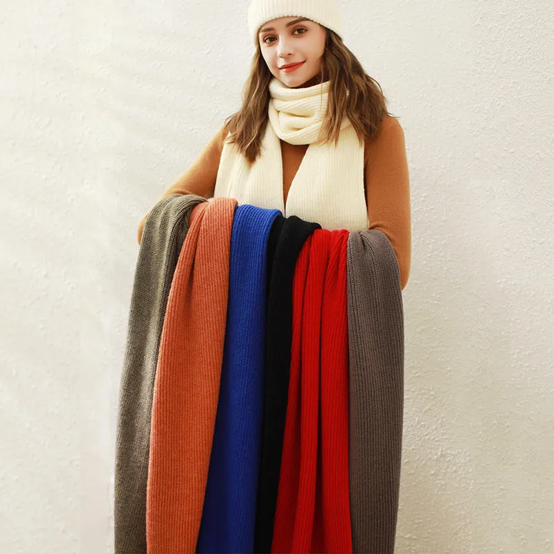 Solid Color Ribbed Knitted Autumn Winter Manufacturer Red Annual Meeting Scarf