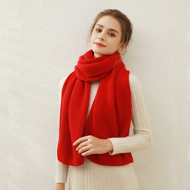 Solid Color Ribbed Knitted Autumn Winter Manufacturer Red Annual Meeting Scarf