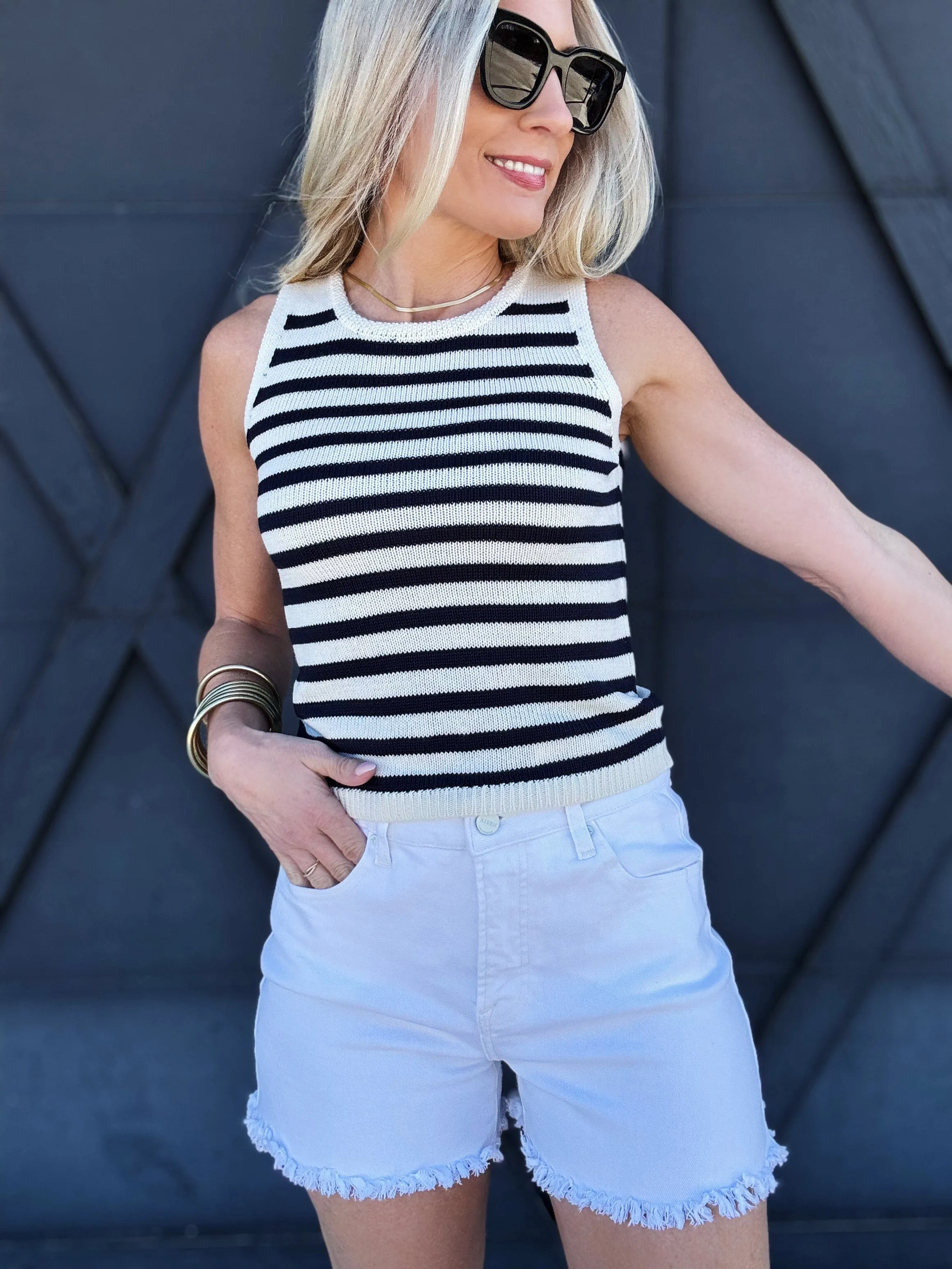 Stripe Sweater Crop In Navy