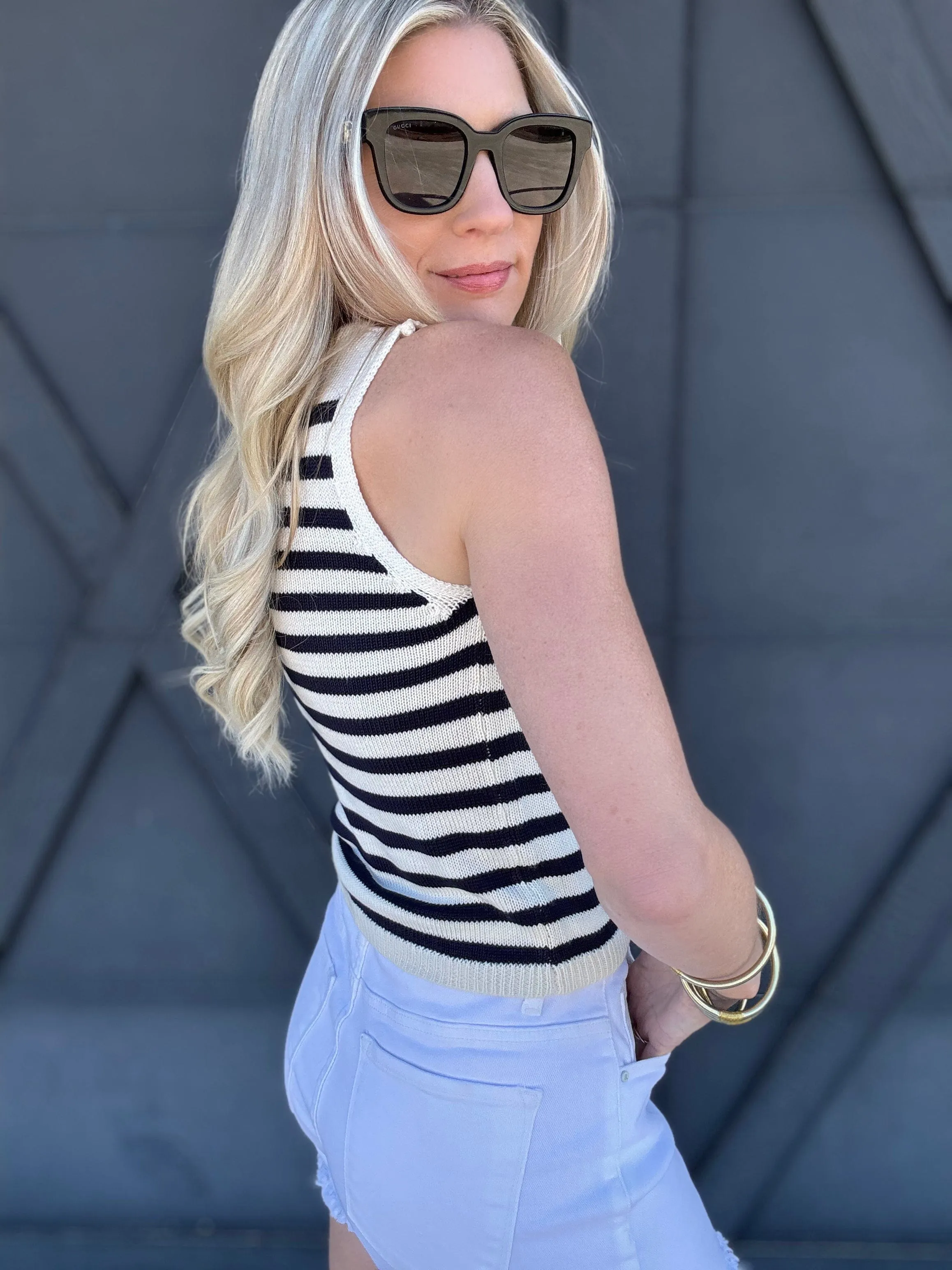 Stripe Sweater Crop In Navy